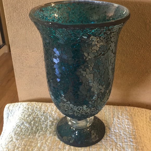 Vase-Turquoise Cut-Glass Gorgeous NEW Neiman Marcus 11.5 x 7 inch Mosaic Unique - Picture 3 of 5